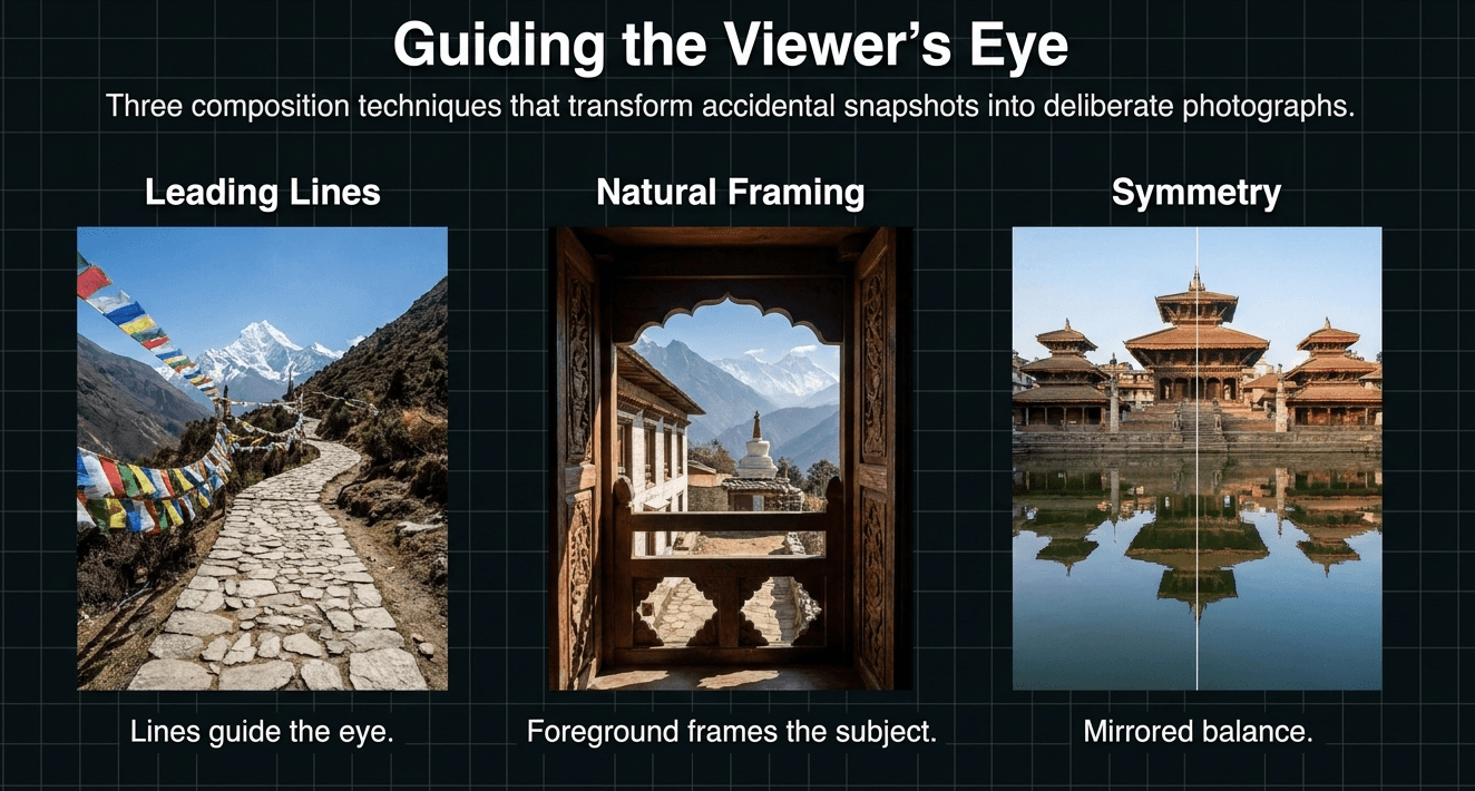 Leading Lines, Framing & Symmetry: